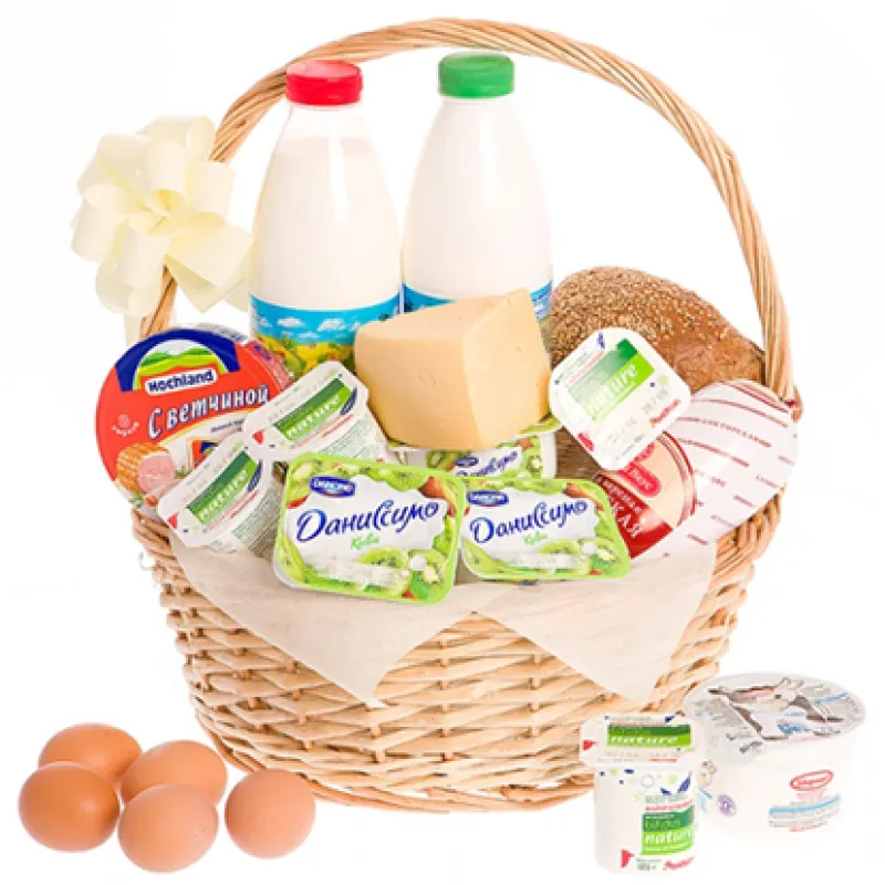 Корзинка свежих продуктов с хлебом и молоком, доставка Сходня